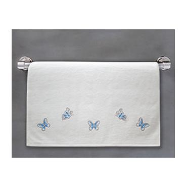 Blue Embroidered Butterfly Towel